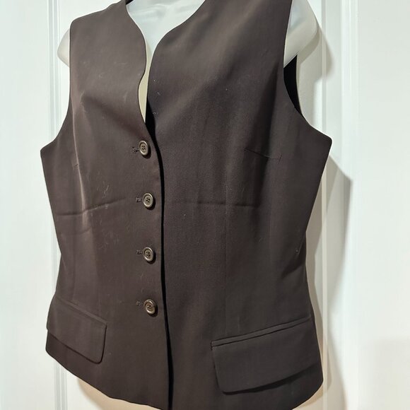 Ann Taylor Chocolate Brown Button Front Lined Vest, Size 10 - Picture 6 of 12
